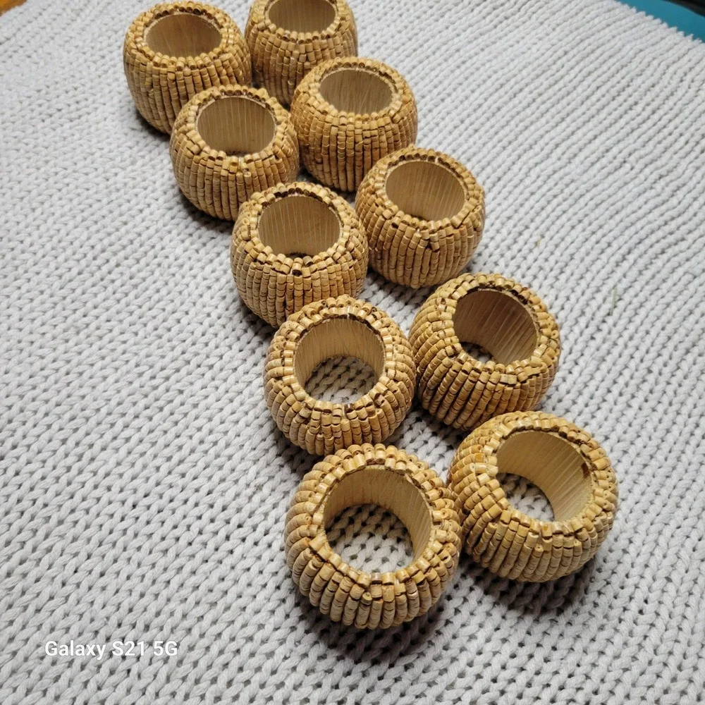 Vintage Natural Beaded Napkin Rings Set of 10 Boho Coastal Table Decor